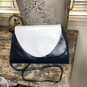 Vintage Frenchy of California Blue & White Leather Cross Body Bag Classic